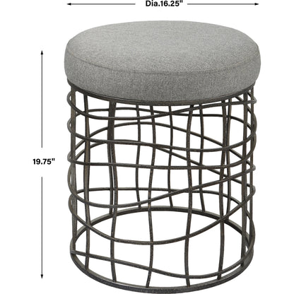 Carnival Accent Stool by Uttermost in gray and burnished silver. Made from iron, foam, fabric, mdf in a modern style.