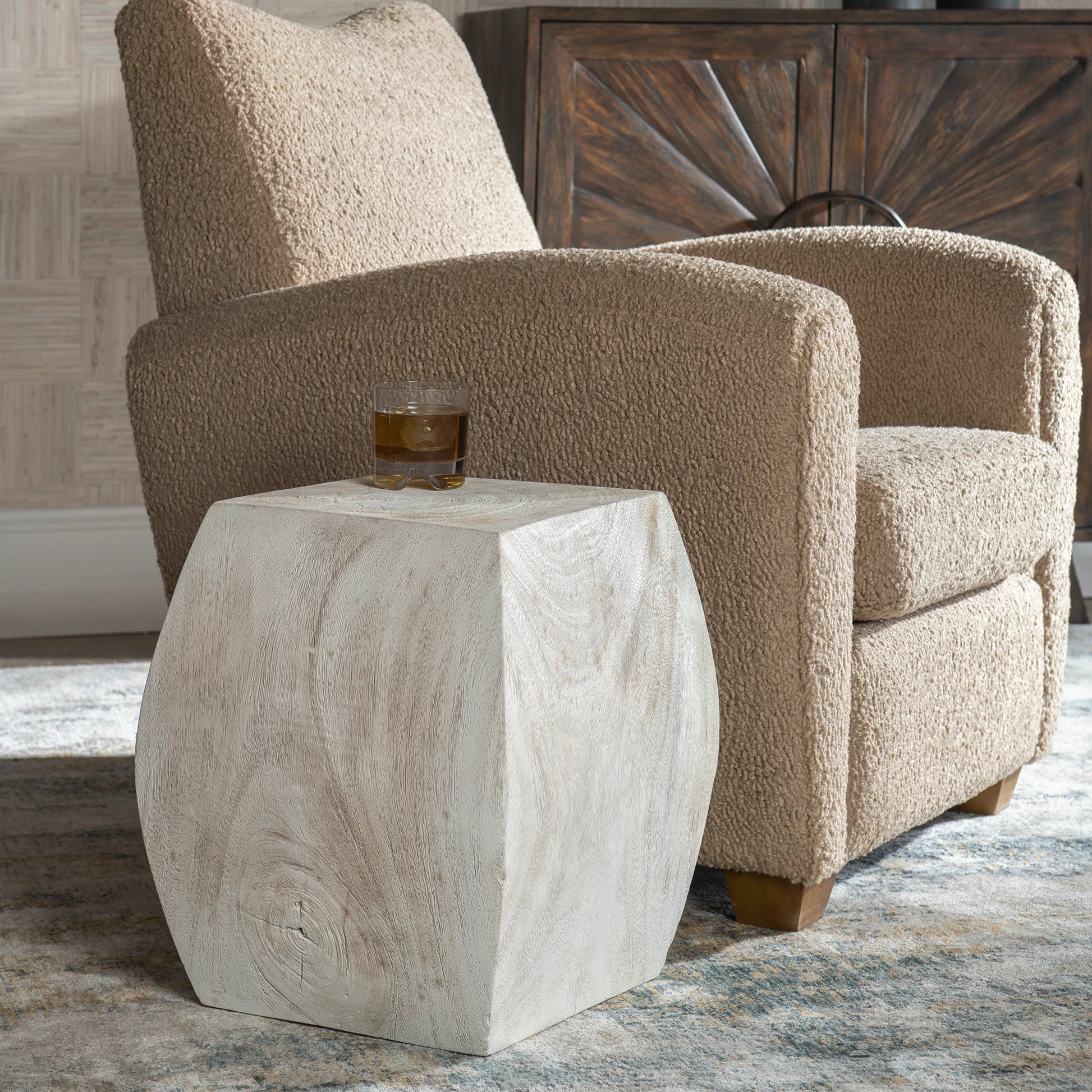 Grove Accent Stool by Uttermost. Made from suar wood in a modern style.
