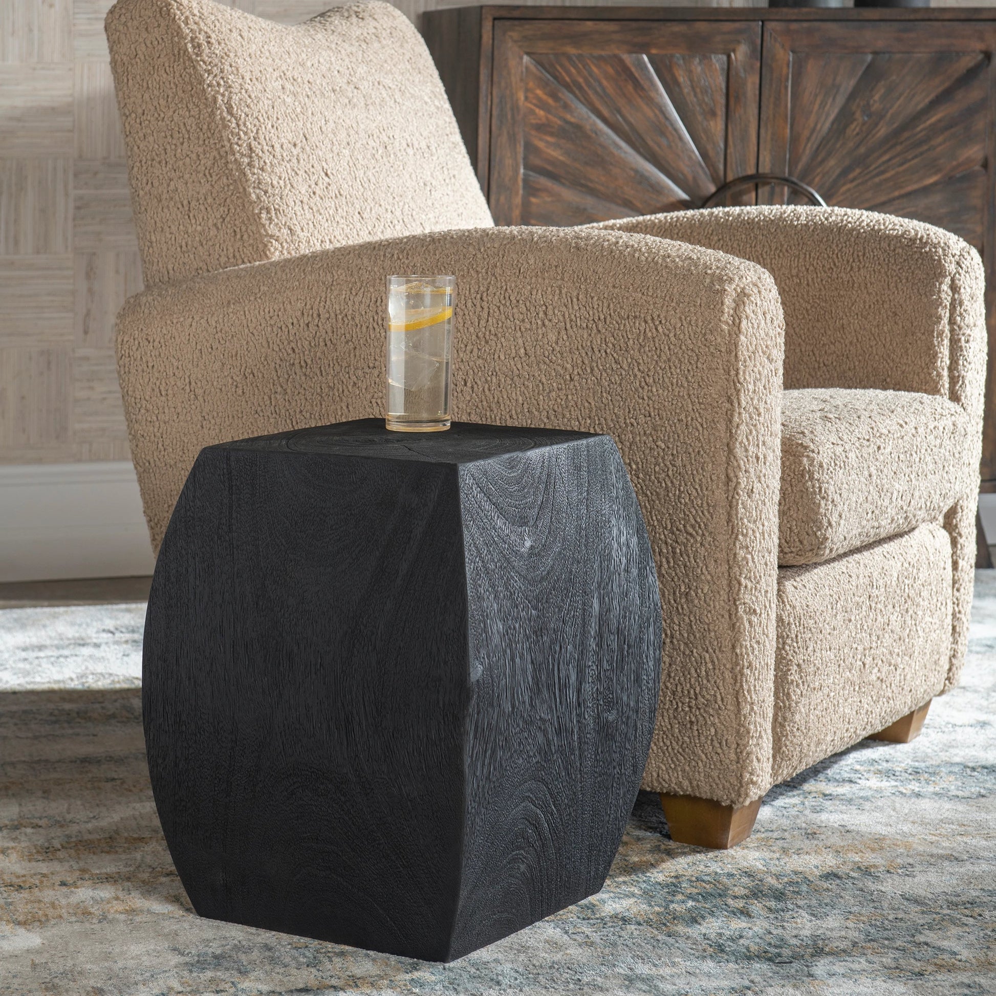 Grove Accent Stool by Uttermost. Made from suar wood in a modern style.