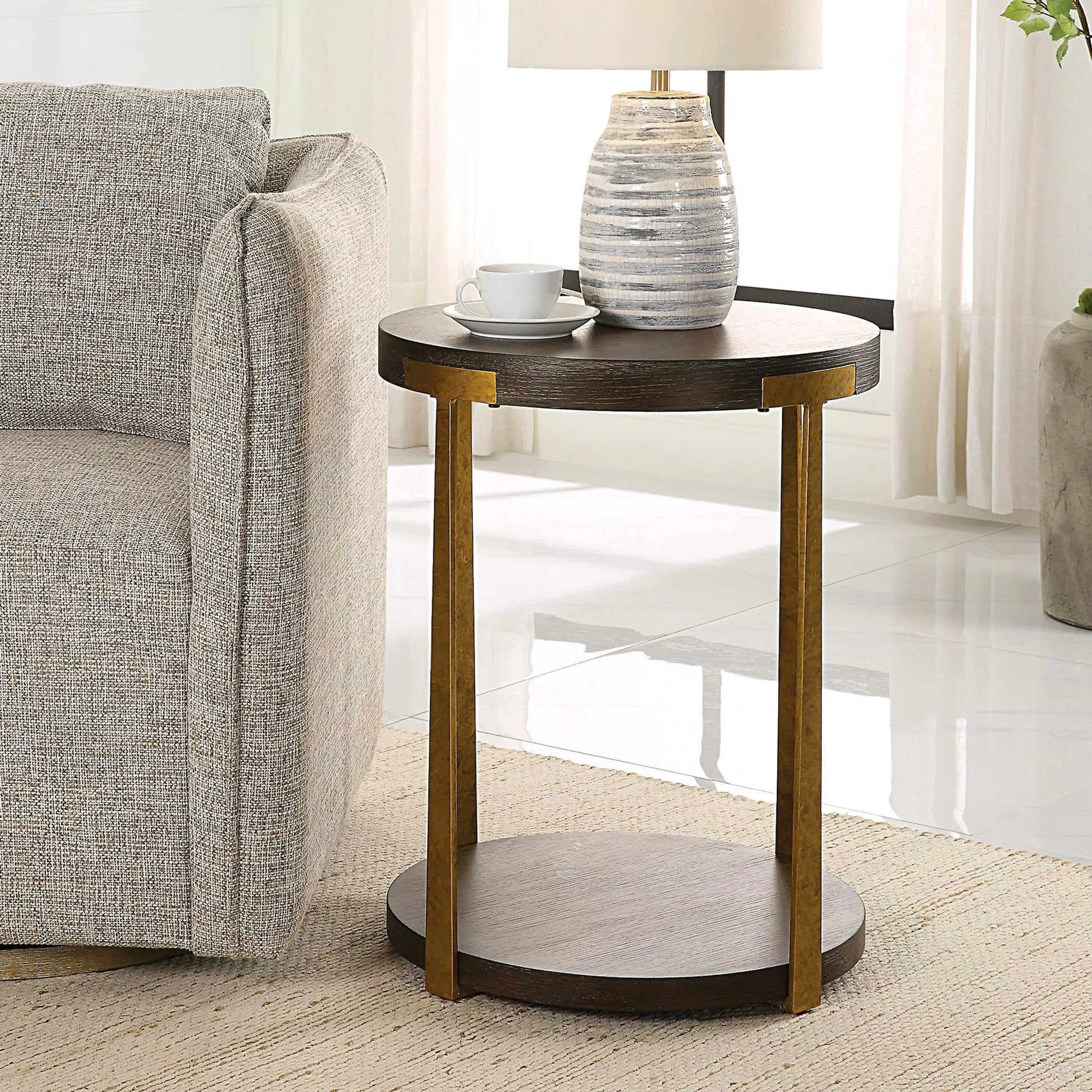 Palisade Side Table by Uttermost in coffee, antique gold. Made from mdf, metal, veneer in a modern style.
