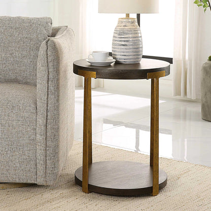 Palisade Side Table by Uttermost in coffee, antique gold. Made from mdf, metal, veneer in a modern style.
