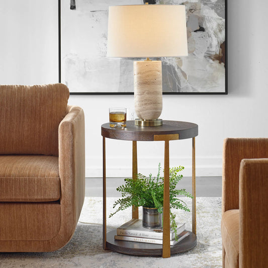 Palisade Side Table by Uttermost in coffee, antique gold. Made from mdf, metal, veneer in a modern style.