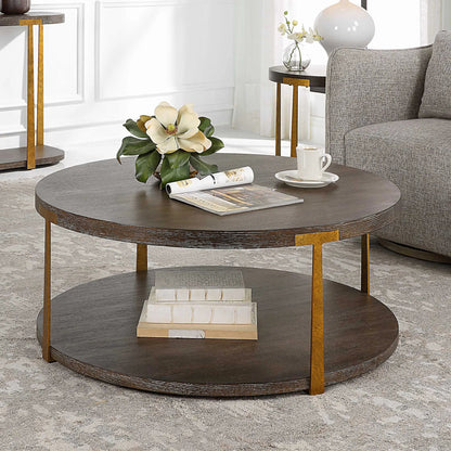 Palisade Coffee Table by Uttermost in coffee, antique gold. Made from mdf, oak veneer, metal in a modern style.