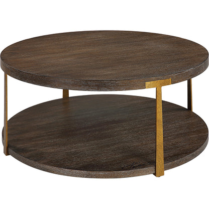 Palisade Coffee Table by Uttermost in coffee, antique gold. Made from mdf, oak veneer, metal in a modern style.