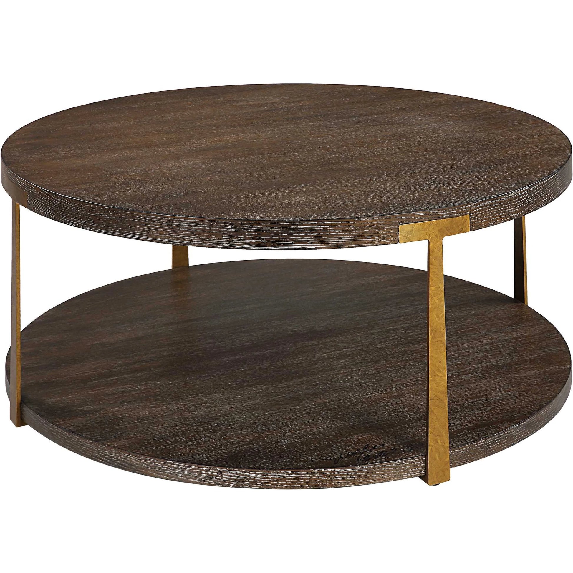 Palisade Coffee Table by Uttermost in coffee, antique gold. Made from mdf, oak veneer, metal in a modern style.