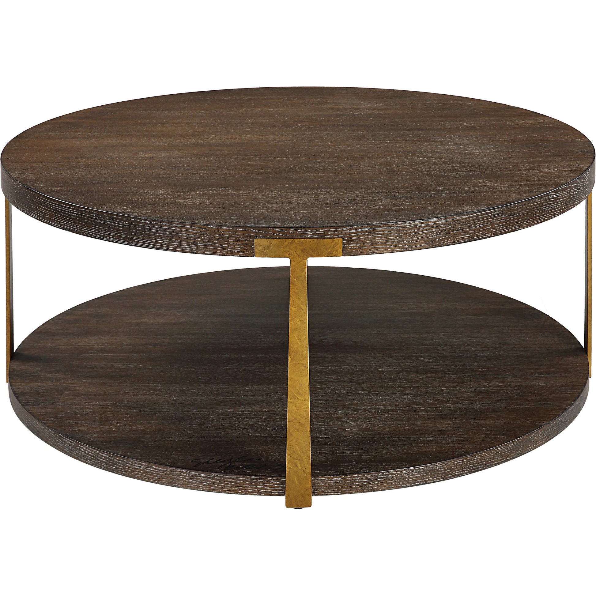 Palisade Coffee Table by Uttermost in coffee, antique gold. Made from mdf, oak veneer, metal in a modern style.
