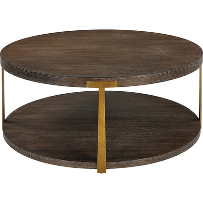 Palisade Coffee Table by Uttermost in coffee, antique gold. Made from mdf, oak veneer, metal in a modern style.