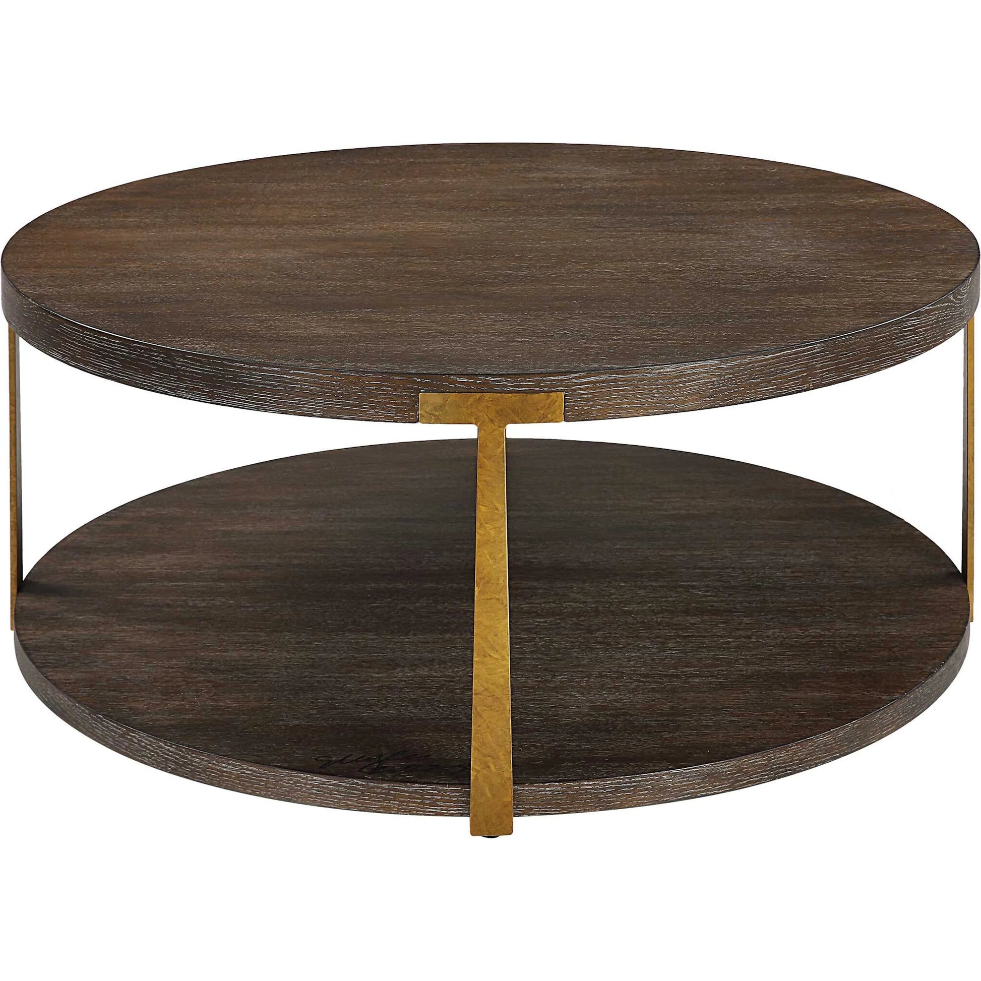 Palisade Coffee Table by Uttermost in coffee, antique gold. Made from mdf, oak veneer, metal in a modern style.