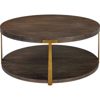 Palisade Coffee Table by Uttermost in coffee, antique gold. Made from mdf, oak veneer, metal in a modern style.