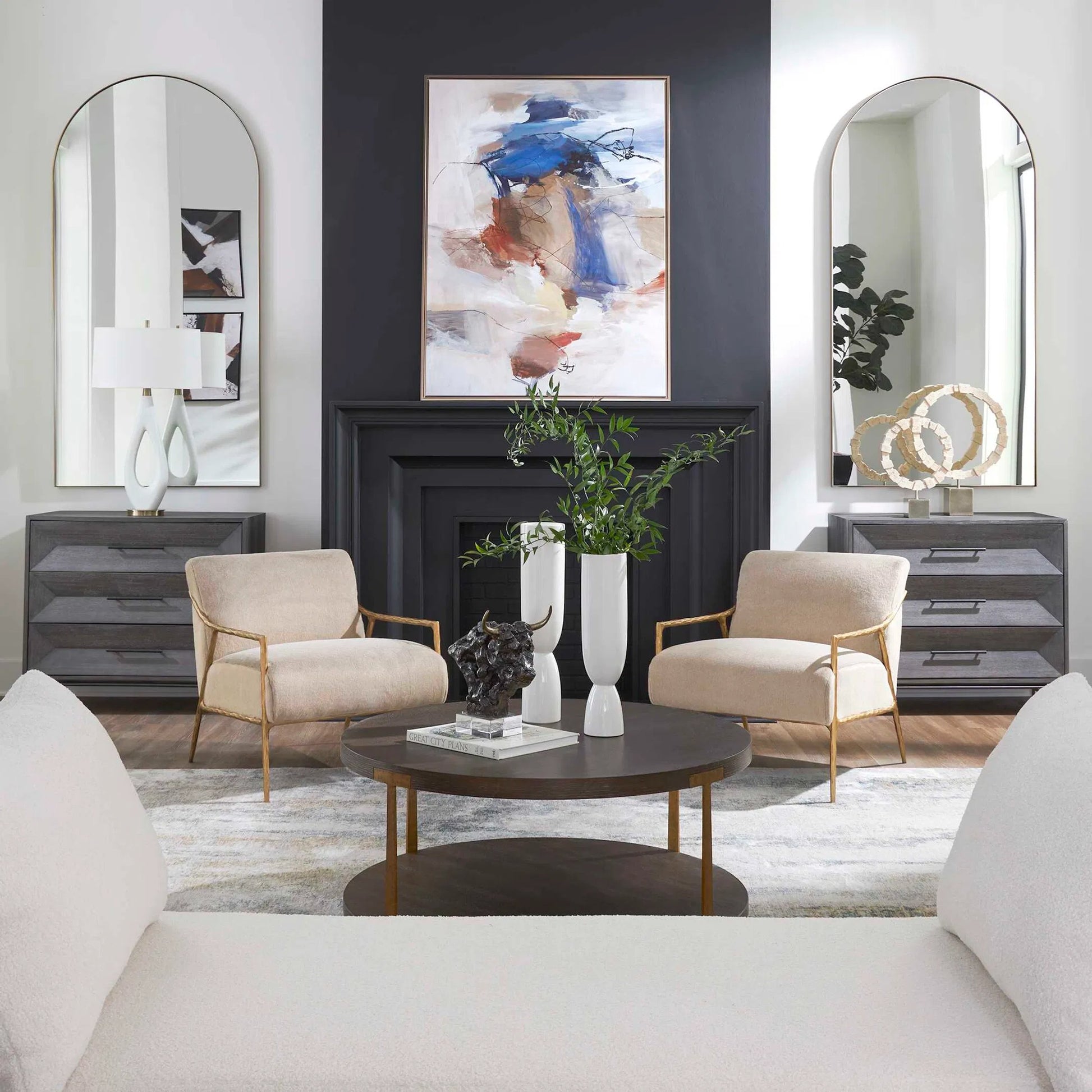 Palisade Coffee Table by Uttermost in coffee, antique gold. Made from mdf, oak veneer, metal in a modern style.
