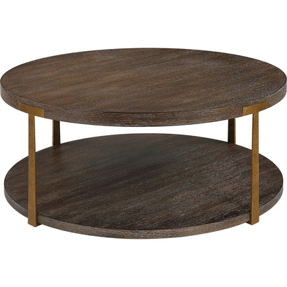 Palisade Coffee Table by Uttermost in coffee, antique gold. Made from mdf, oak veneer, metal in a modern style.