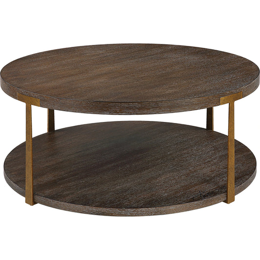 Palisade Coffee Table by Uttermost in coffee, antique gold. Made from mdf, oak veneer, metal in a modern style.