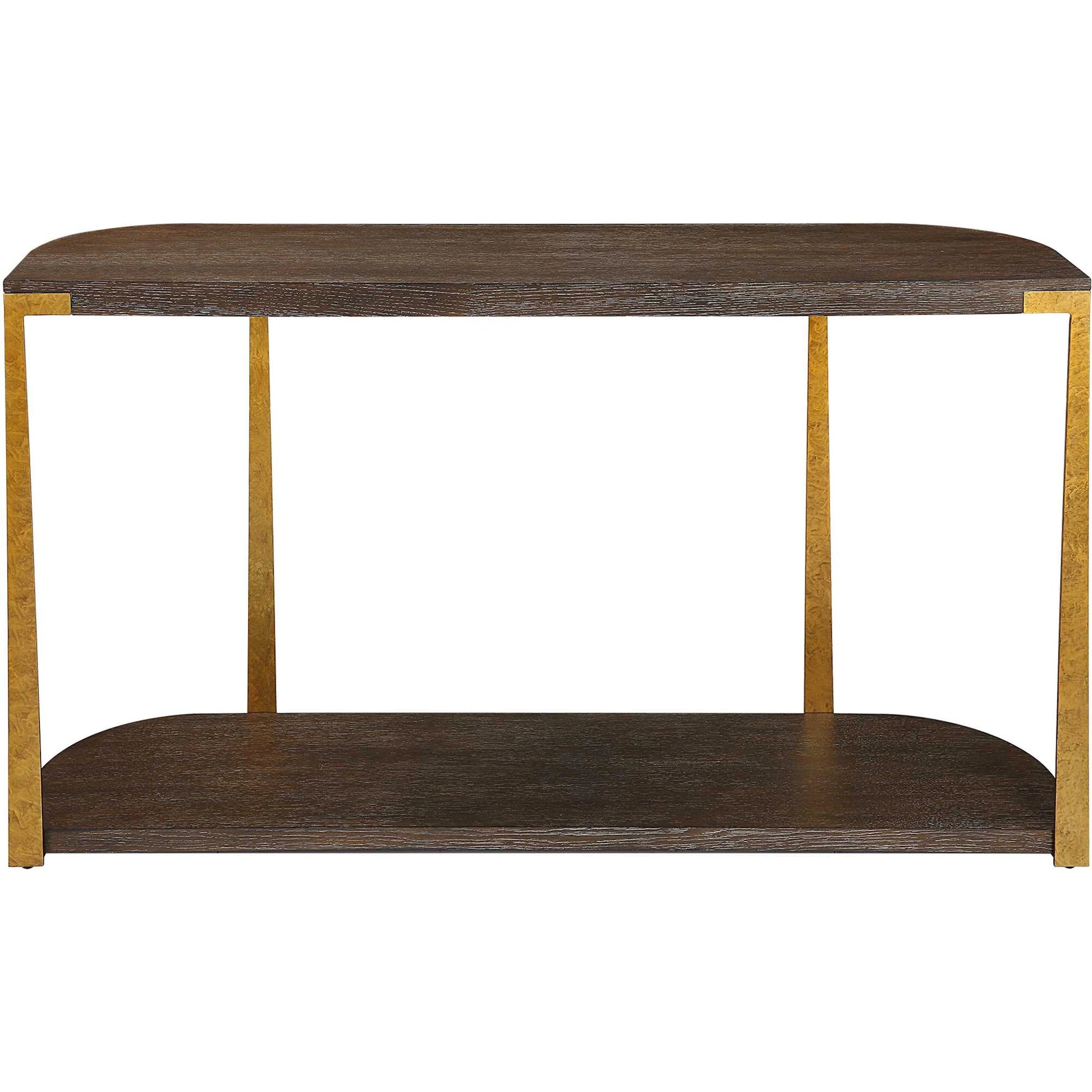 Palisade Console Table by Uttermost in coffee, antique gold. Made from mdf, oak veneer, metal in a modern style.