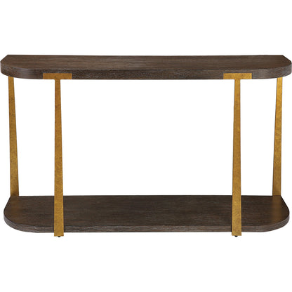 Palisade Console Table by Uttermost in coffee, antique gold. Made from mdf, oak veneer, metal in a modern style.