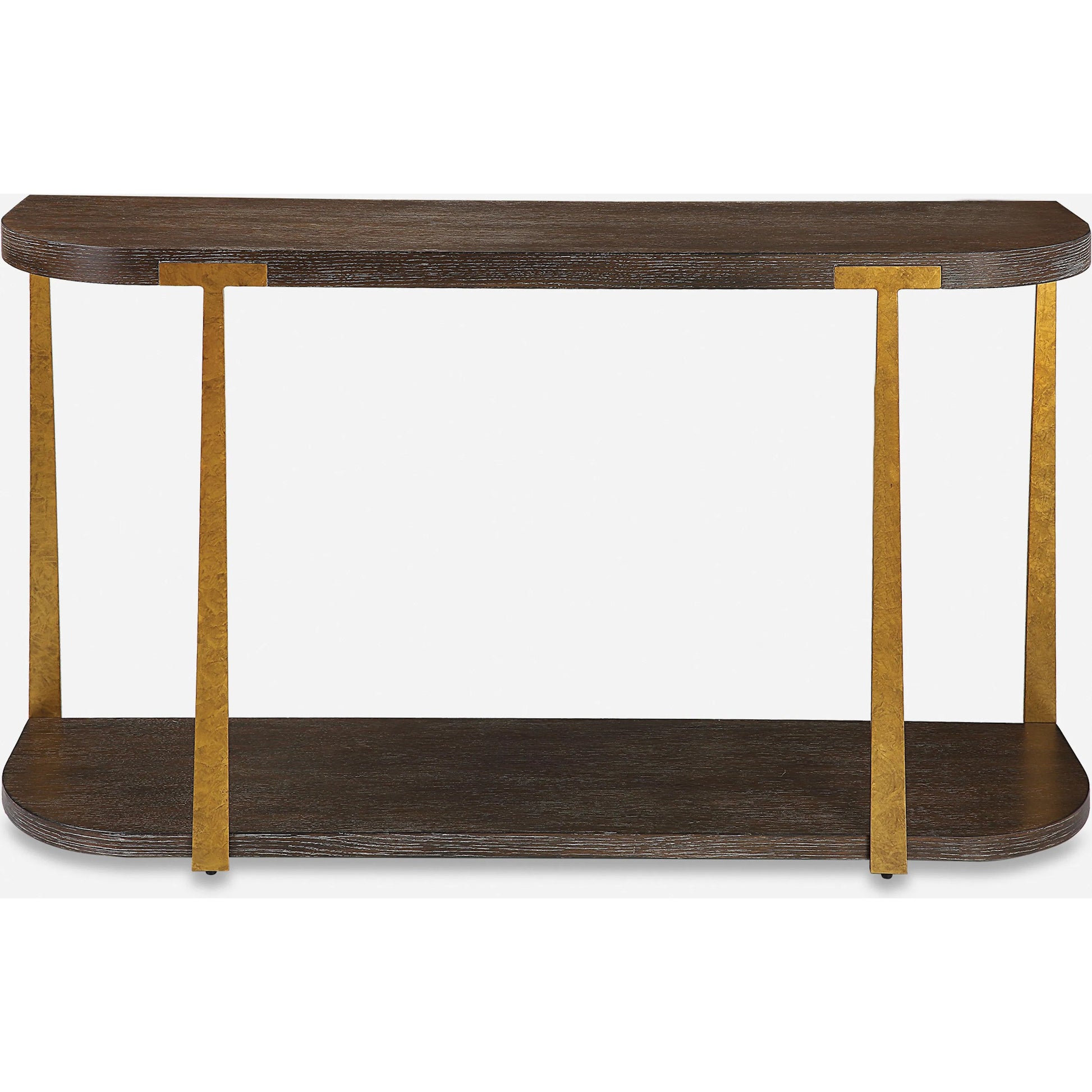 Palisade Console Table by Uttermost in coffee, antique gold. Made from mdf, oak veneer, metal in a modern style.