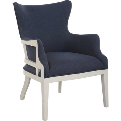 Gordonston Accent Chair by Uttermost in blue and blue. Made from rubber wood, plywood, plyfoam, fabric in a modern style.