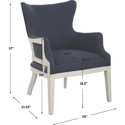 Gordonston Accent Chair by Uttermost in blue and blue. Made from rubber wood, plywood, plyfoam, fabric in a modern style.