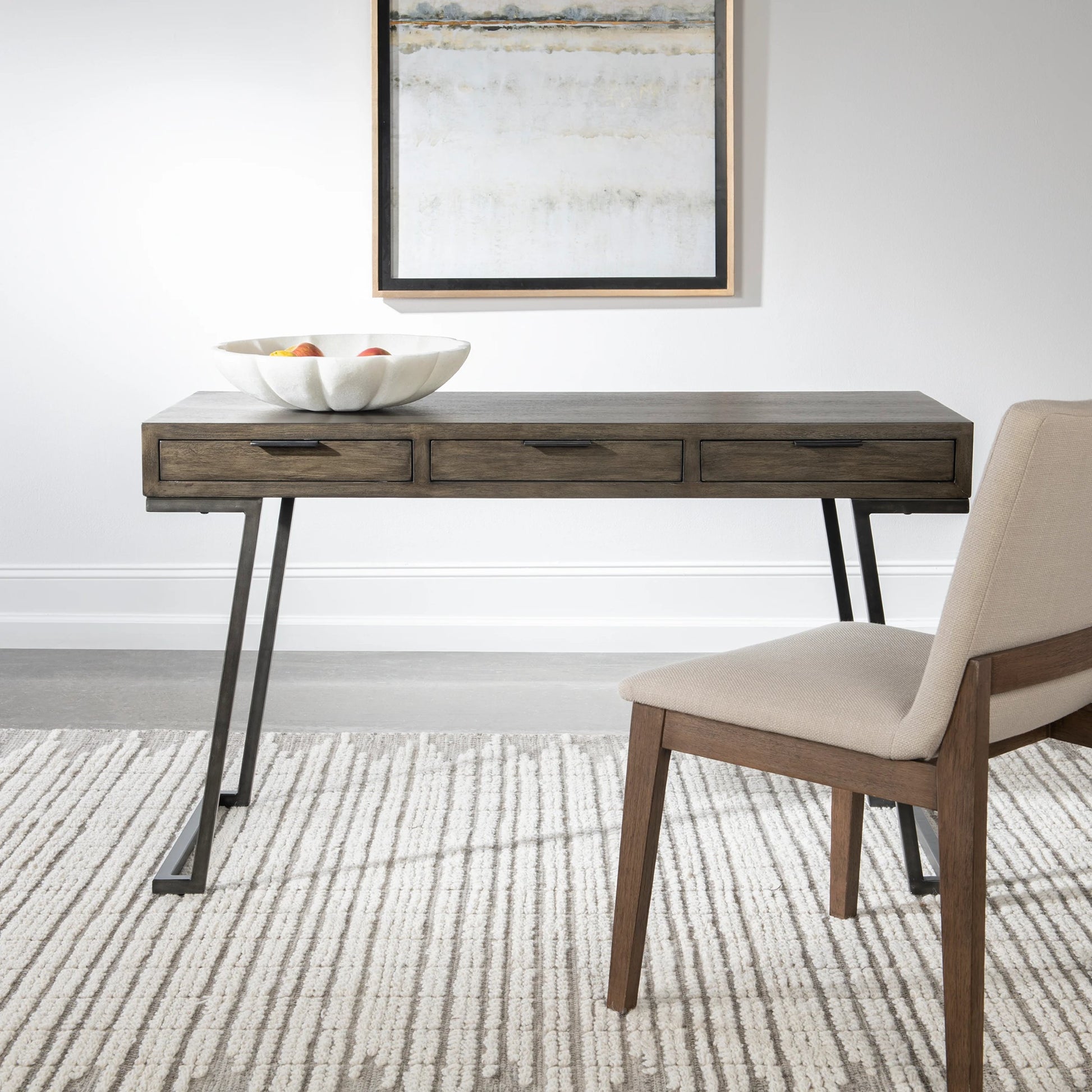 Comrade Desk by Uttermost in natural mango, light gray. Made from java mix wood, veneer, metal, plywood in a transitional style.