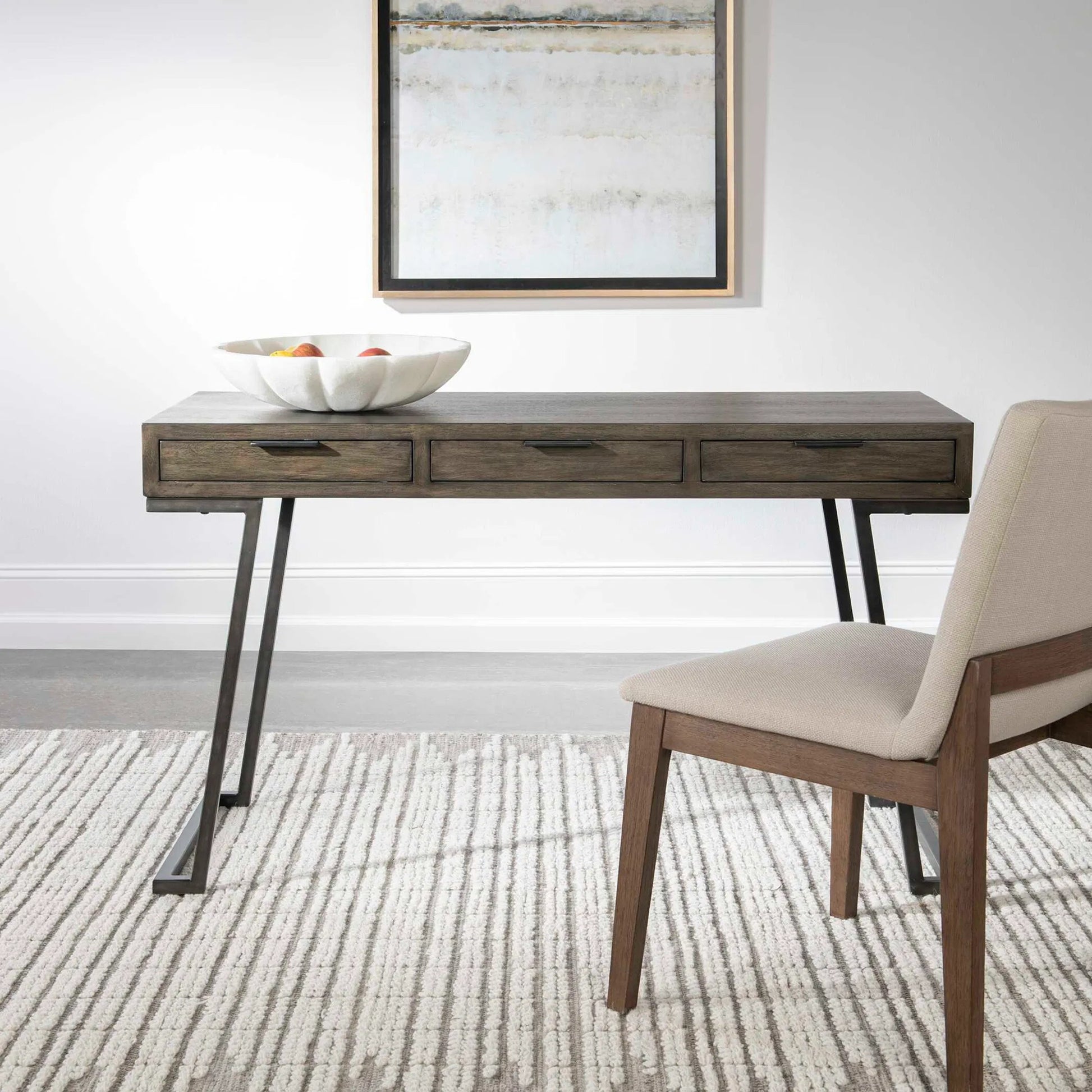 Comrade Desk by Uttermost in natural mango, light gray. Made from java mix wood, veneer, metal, plywood in a transitional style.