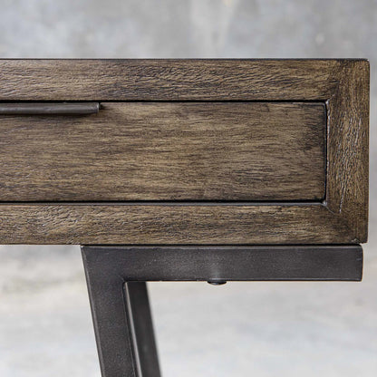 Comrade Desk by Uttermost in natural mango, light gray. Made from java mix wood, veneer, metal, plywood in a transitional style.