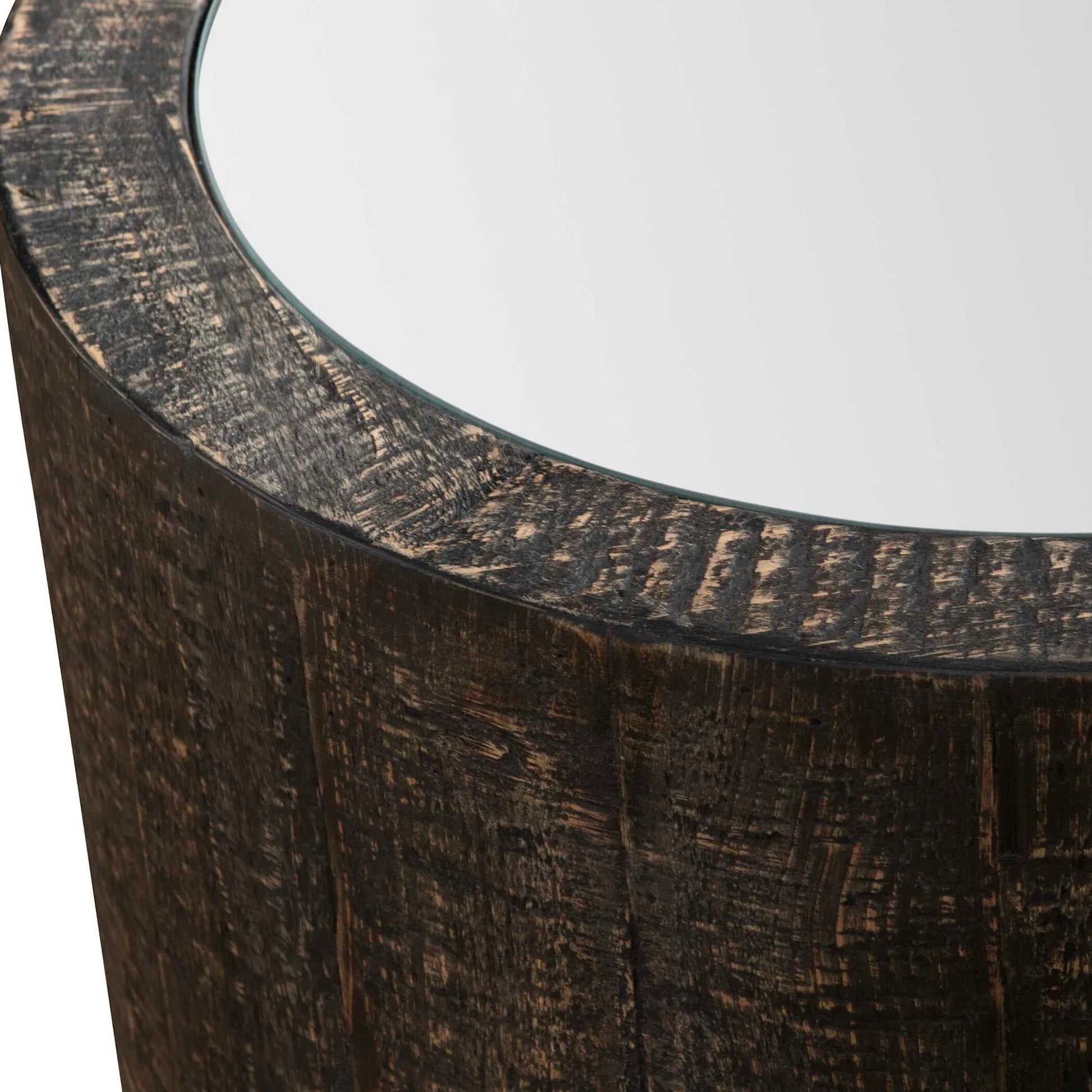 Sequoia Drum Table by Uttermost in dark walnut. Made from fir wood, plywood, mirror in a cottage & farmhouse style.