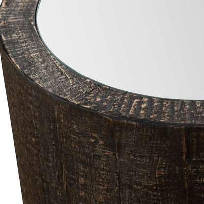 Sequoia Drum Table by Uttermost in dark walnut. Made from fir wood, plywood, mirror in a cottage & farmhouse style.