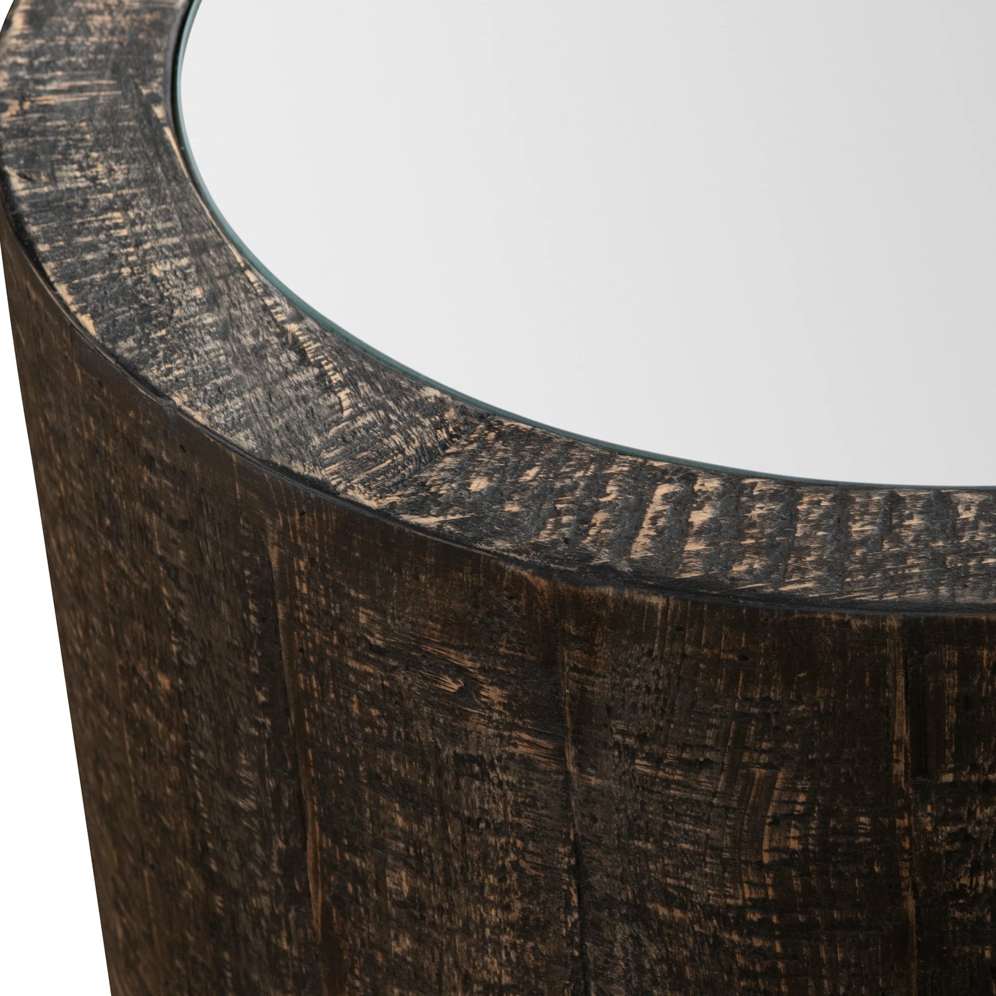 Sequoia Drum Table by Uttermost in dark walnut. Made from fir wood, plywood, mirror in a cottage & farmhouse style.