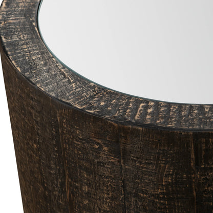 Sequoia Drum Table by Uttermost in dark walnut. Made from fir wood, plywood, mirror in a cottage & farmhouse style.