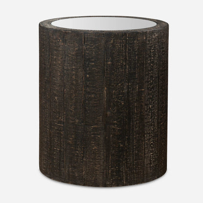 Sequoia Drum Table by Uttermost in dark walnut. Made from fir wood, plywood, mirror in a cottage & farmhouse style.