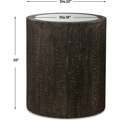 Sequoia Drum Table by Uttermost in dark walnut. Made from fir wood, plywood, mirror in a cottage & farmhouse style.