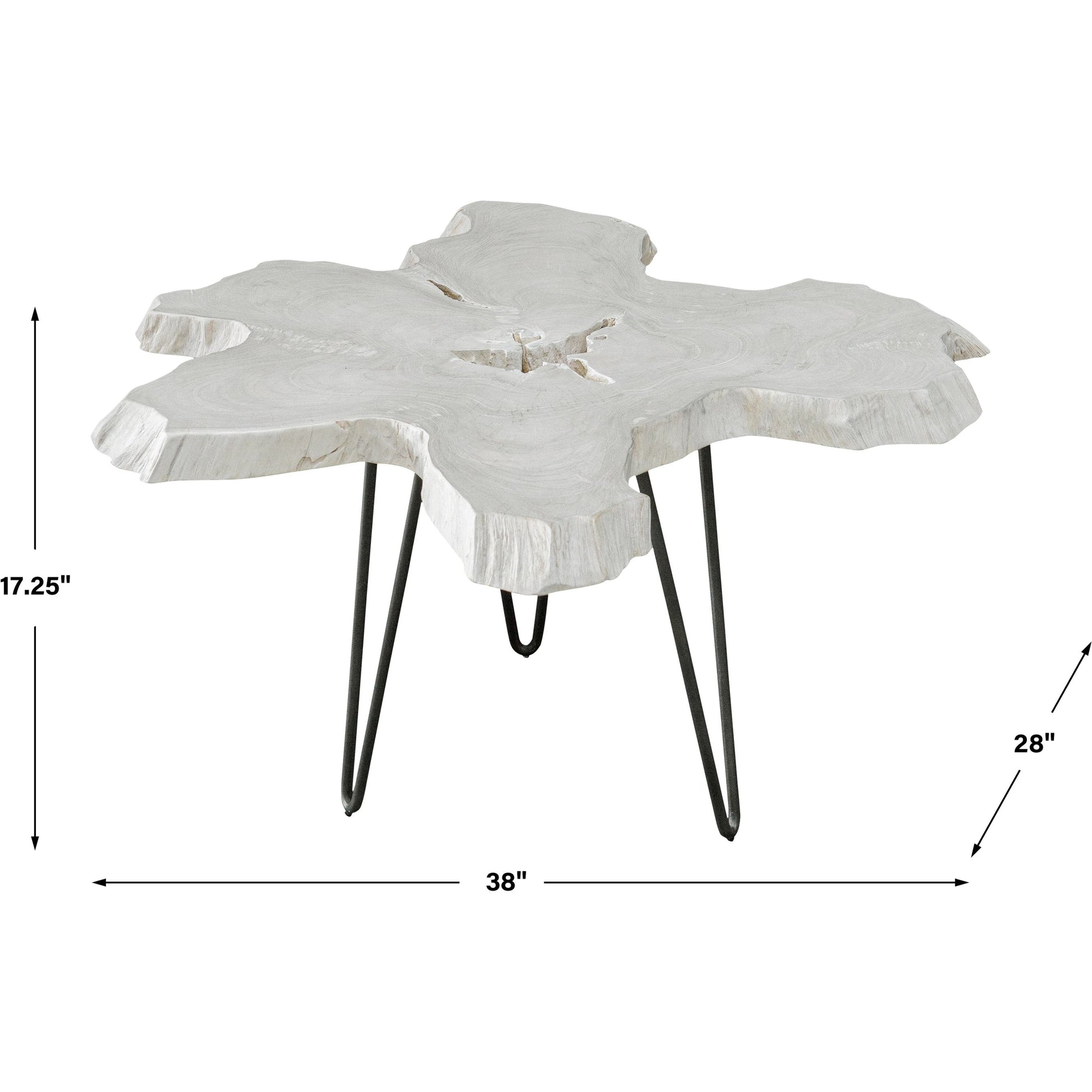 Trillium Coffee Table by Uttermost in bleached. Made from teak root with metal in a modern style.