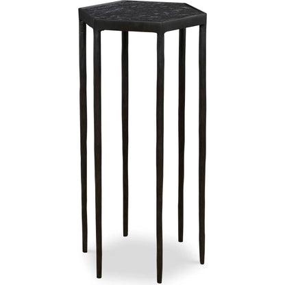 Aviary Hexagonal Accent Table by Uttermost in satin black, honed black marble. Made from marble, iron in a modern style.