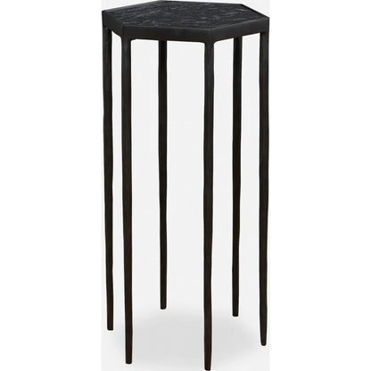 Aviary Hexagonal Accent Table by Uttermost in satin black, honed black marble. Made from marble, iron in a modern style.