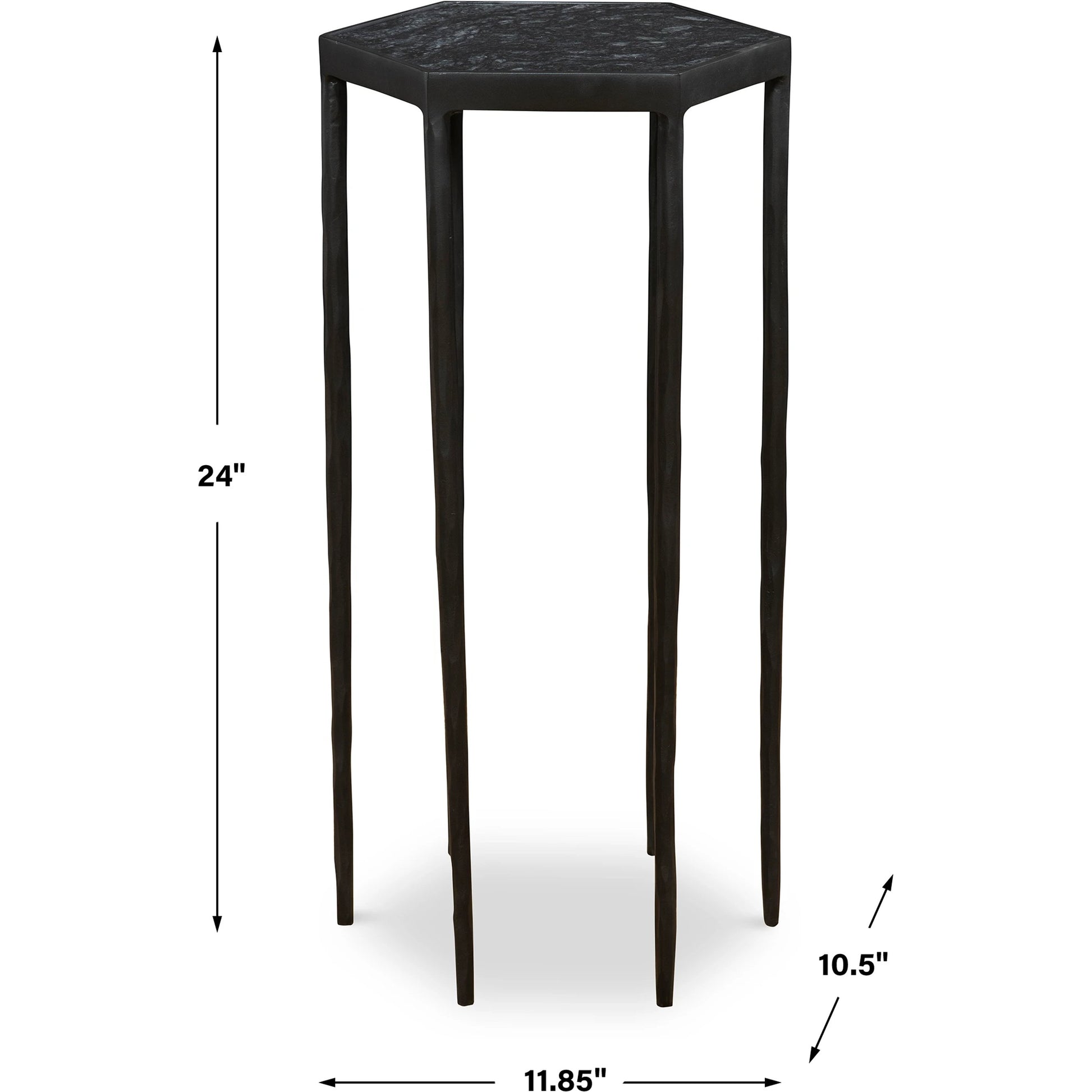 Aviary Hexagonal Accent Table by Uttermost in satin black, honed black marble. Made from marble, iron in a modern style.