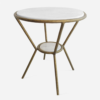 Refuge Side Table by Uttermost in antique gold. Made from marble, iron in a modern style.