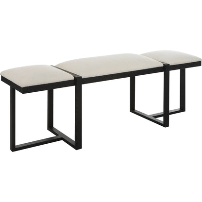 Triple Cloud Bench by Uttermost in white and black. Made from iron, mdf, polyester, foam in a modern style.