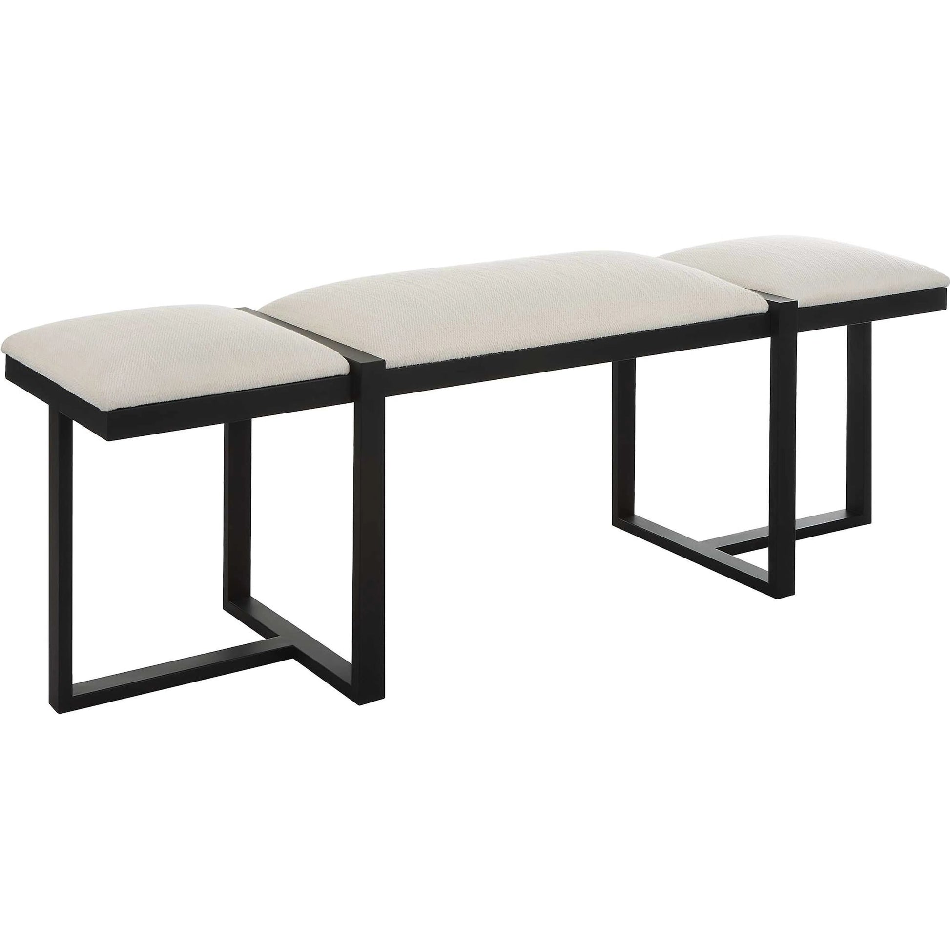 Triple Cloud Bench by Uttermost in white and black. Made from iron, mdf, polyester, foam in a modern style.