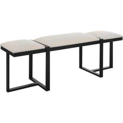 Triple Cloud Bench by Uttermost in white and black. Made from iron, mdf, polyester, foam in a modern style.