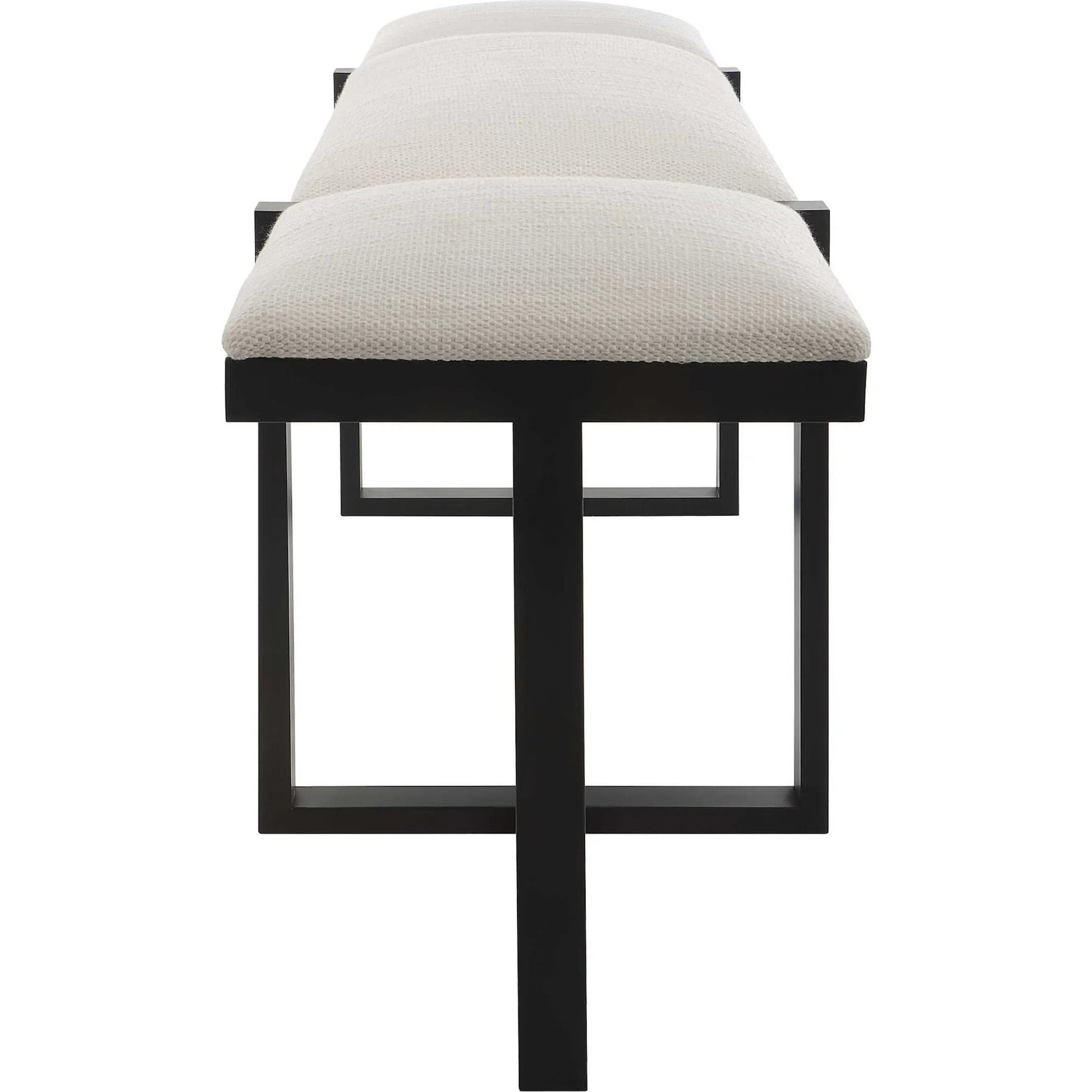 Triple Cloud Bench by Uttermost in white and black. Made from iron, mdf, polyester, foam in a modern style.