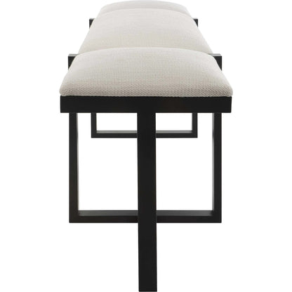 Triple Cloud Bench by Uttermost in white and black. Made from iron, mdf, polyester, foam in a modern style.