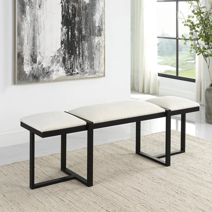 Triple Cloud Bench by Uttermost in white and black. Made from iron, mdf, polyester, foam in a modern style.