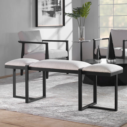 Triple Cloud Bench by Uttermost in white and black. Made from iron, mdf, polyester, foam in a modern style.