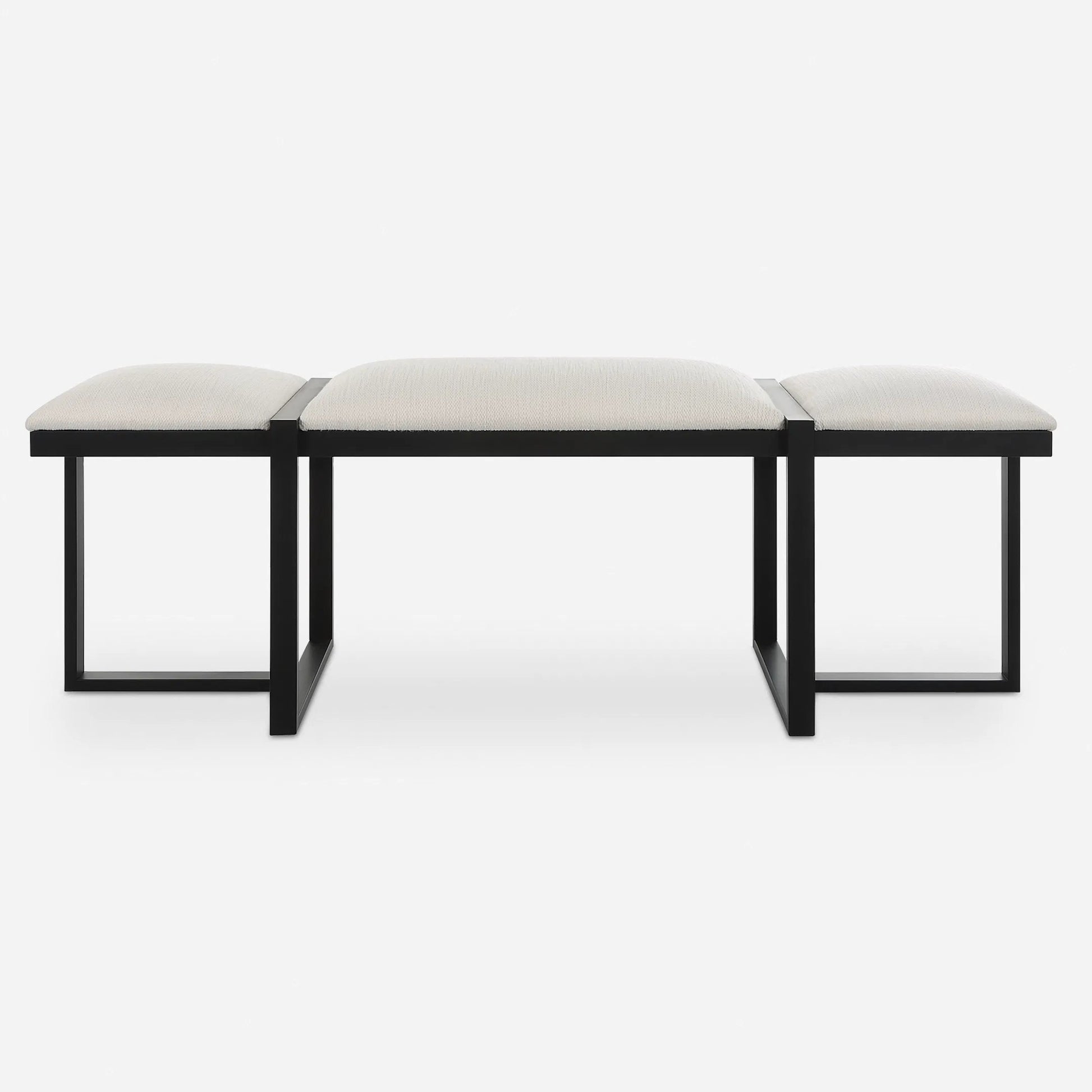 Triple Cloud Bench by Uttermost in white and black. Made from iron, mdf, polyester, foam in a modern style.