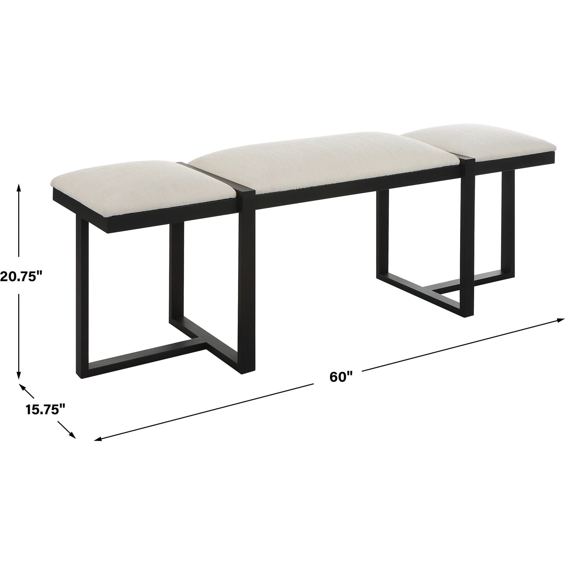 Triple Cloud Bench by Uttermost in white and black. Made from iron, mdf, polyester, foam in a modern style.