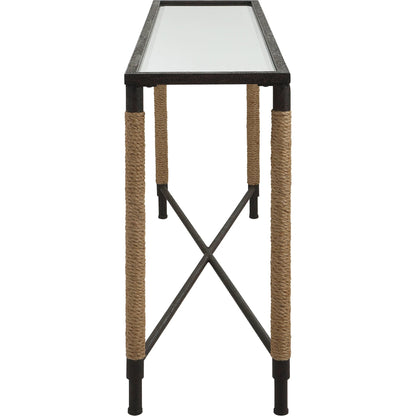 Braddock Console Table by Uttermost in natural, iron. Made from iron, mdf, mirror, rope in a modern style.