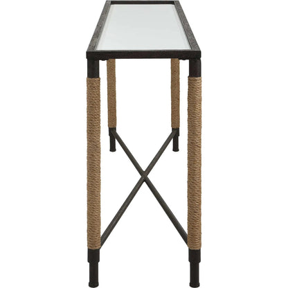 Braddock Console Table by Uttermost in natural, iron. Made from iron, mdf, mirror, rope in a modern style.