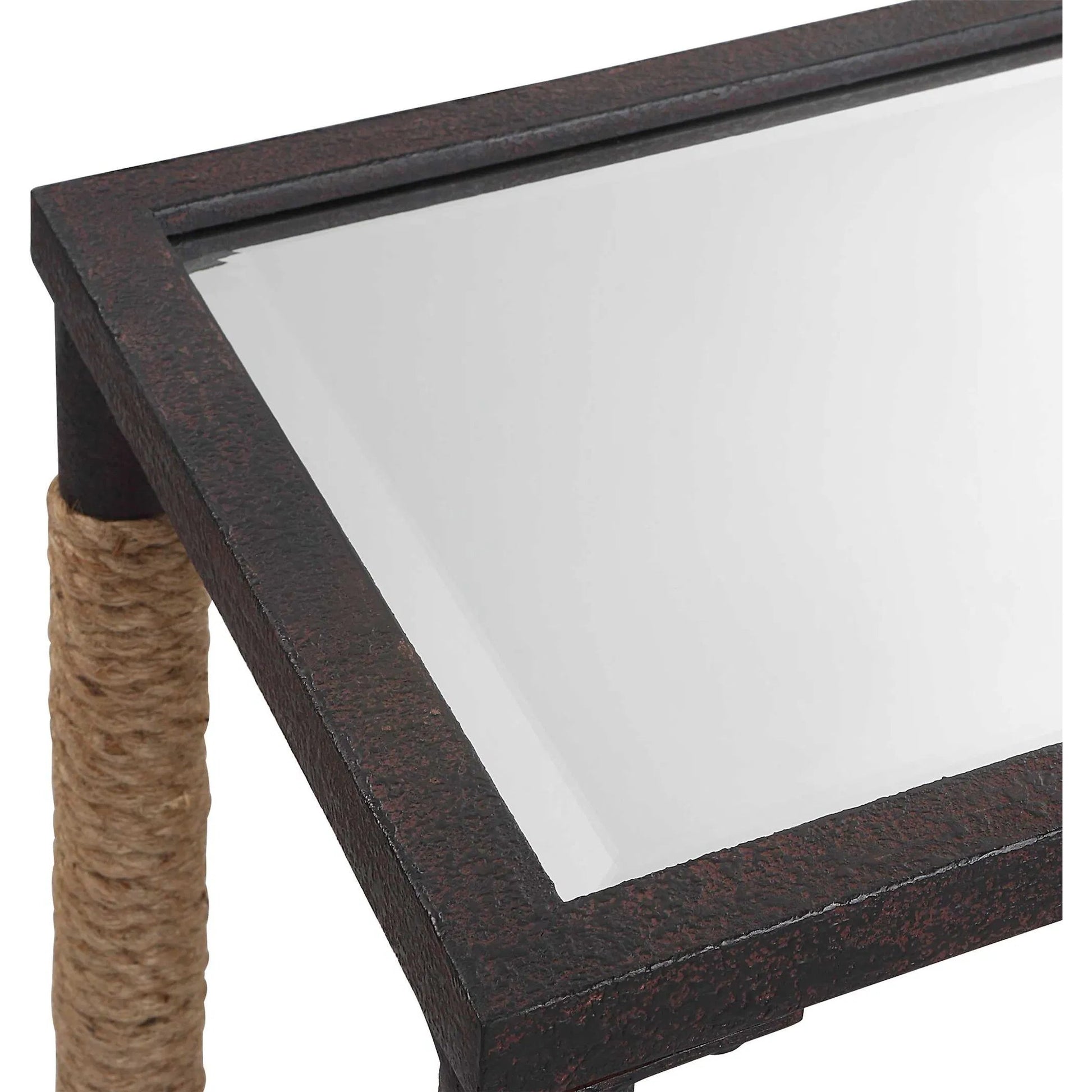 Braddock Console Table by Uttermost in natural, iron. Made from iron, mdf, mirror, rope in a modern style.