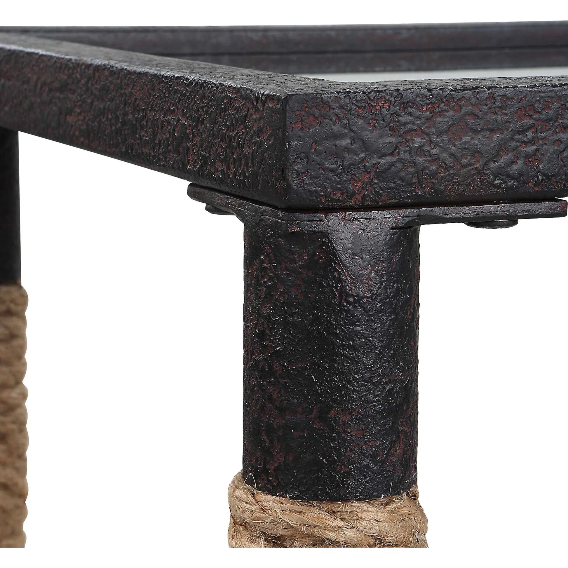Braddock Console Table by Uttermost in natural, iron. Made from iron, mdf, mirror, rope in a modern style.