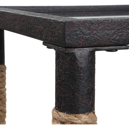 Braddock Console Table by Uttermost in natural, iron. Made from iron, mdf, mirror, rope in a modern style.
