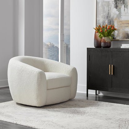Capra Swivel Chair by Uttermost in multi. Made from fabric, foam, plywood, stainless steel in a modern style.